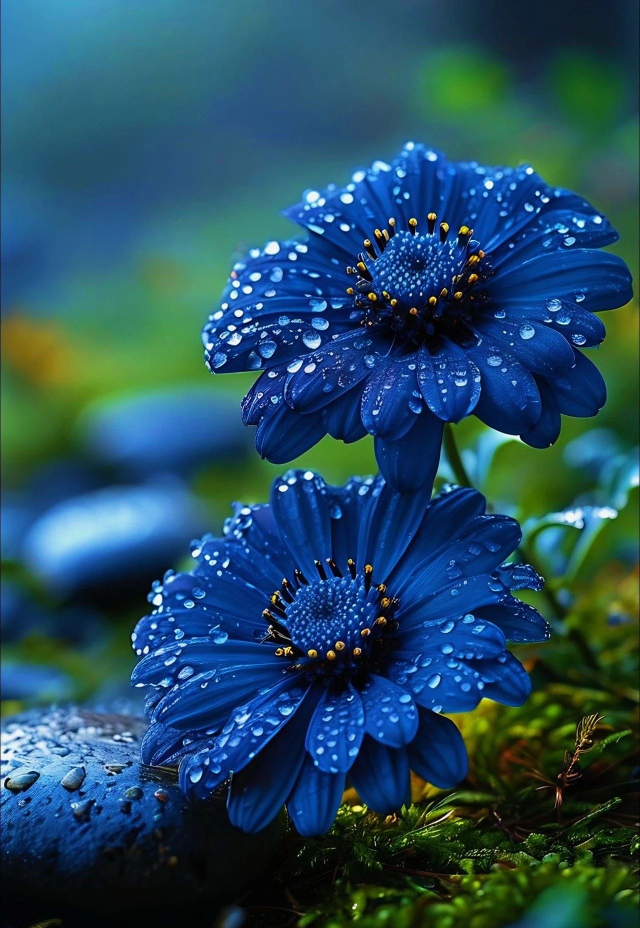 而那蓝色矢车菊,沾满了露珠,宛如繁星坠落人间