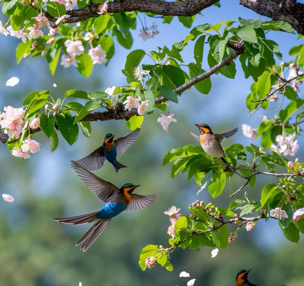 黄莺在翠柳间欢快穿梭,啼声婉转,似在诉说着春的