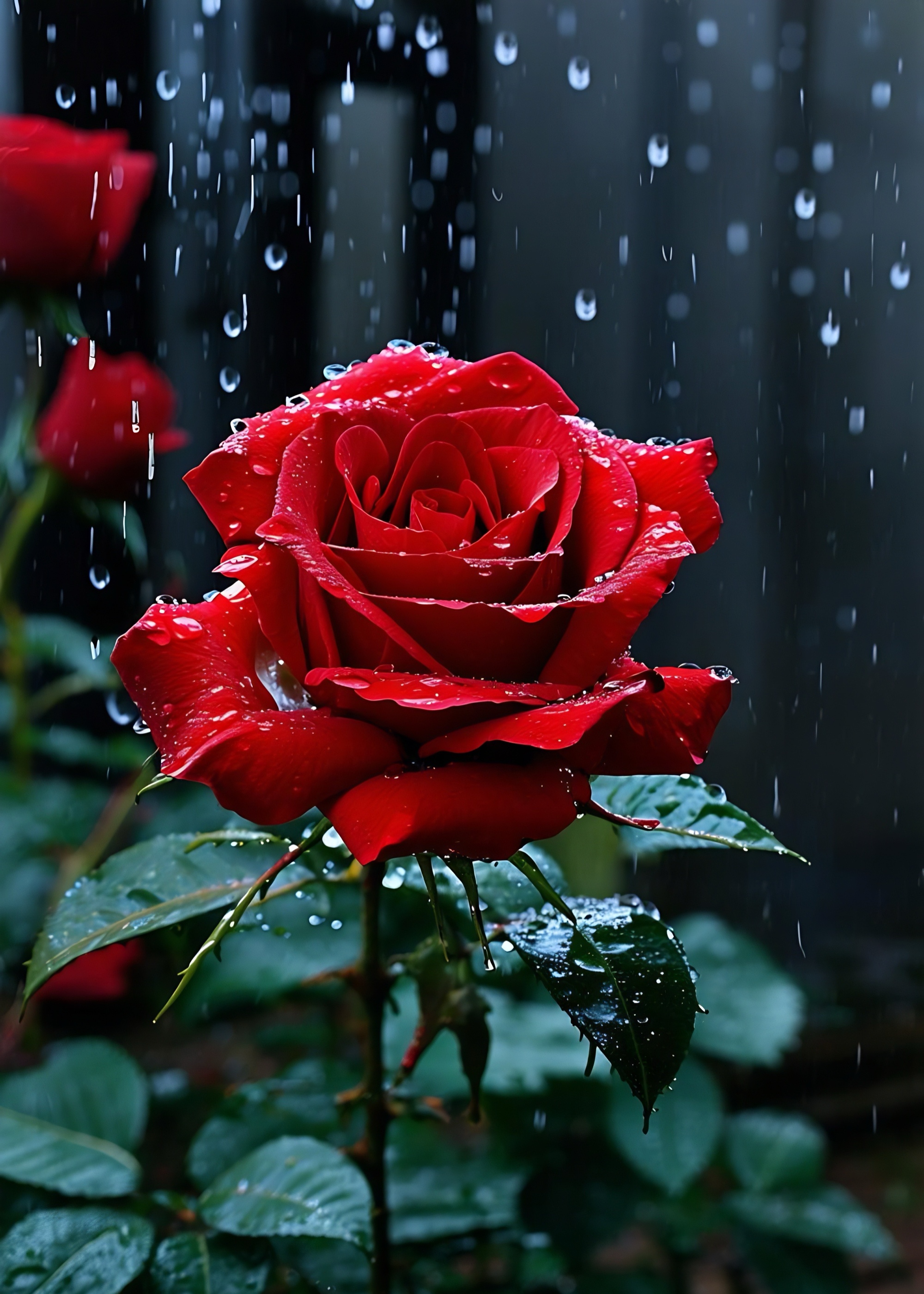 却无法冷却它的激情,那浓烈的红色如燃烧的火焰,在雨的玫瑰花图片伤感