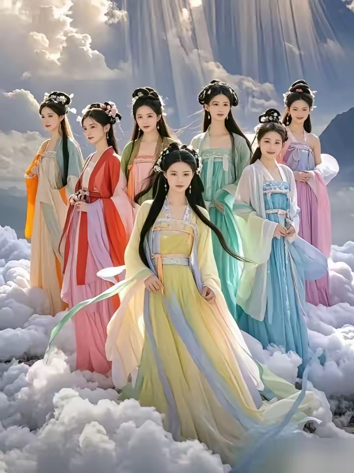 拜七姐图片高清古风七姐妹图片七仙女戏水图古装仙女合照图片四位仙女