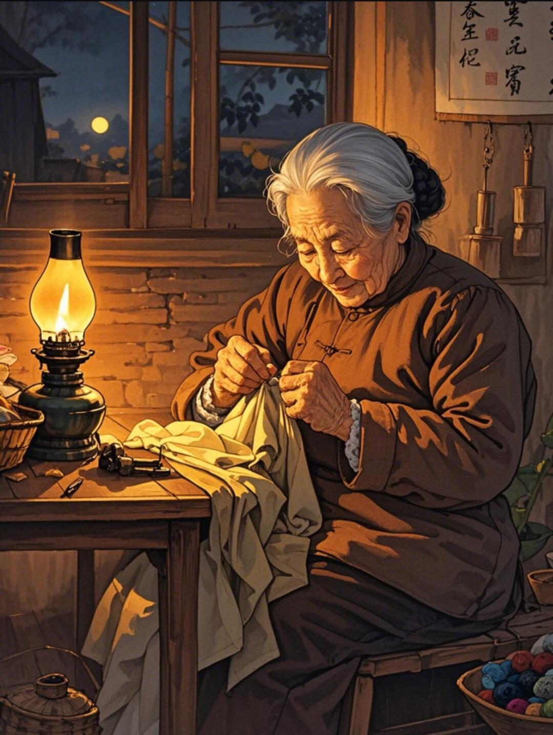 小时候,衣服裤子常破. 老母亲总会在昏黄灯光下,戴着顶针,穿针引线