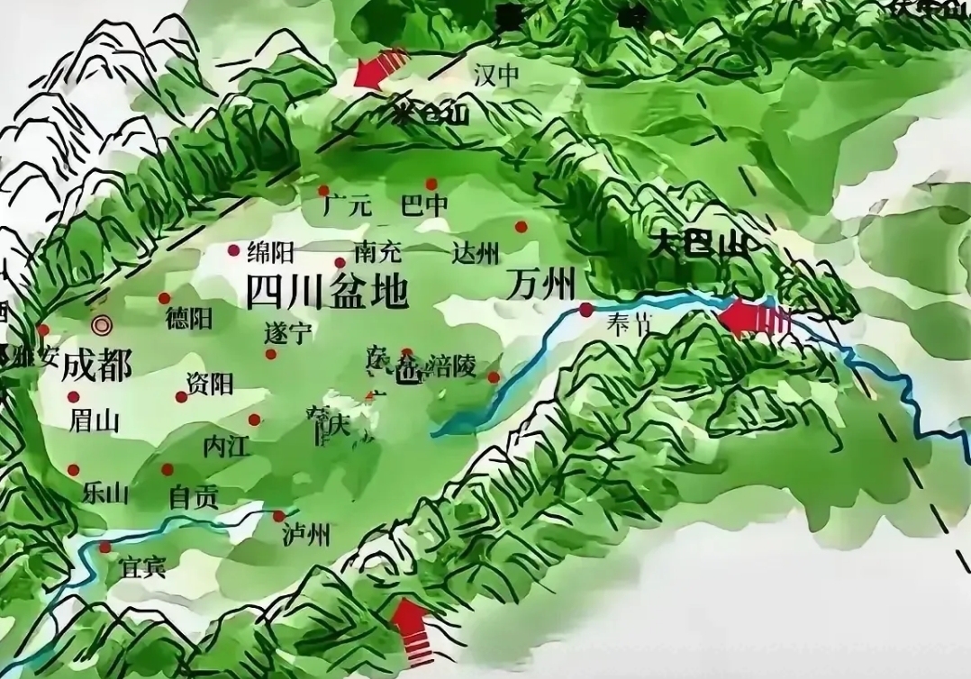 四川盆地的地形图,恰似我们小时候见到的那种墨水豆腐的石磨,而万州正