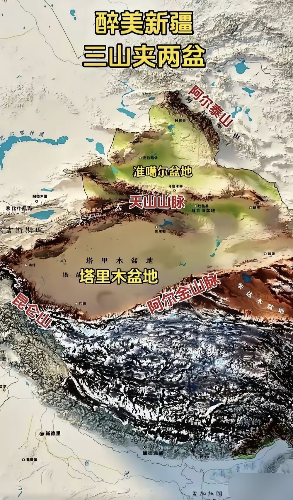 这里面的准噶尔盆地和塔里木盆地,都是盆地,差别可不小