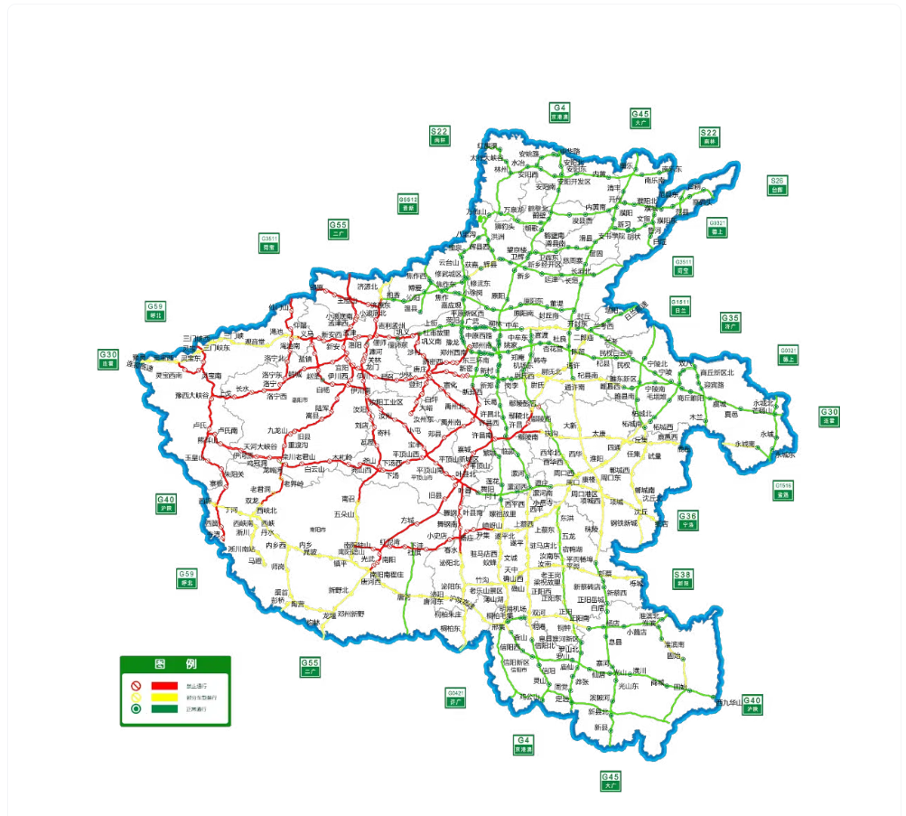 从河南的高速网络图,能够看出洛阳在河南的位置情况