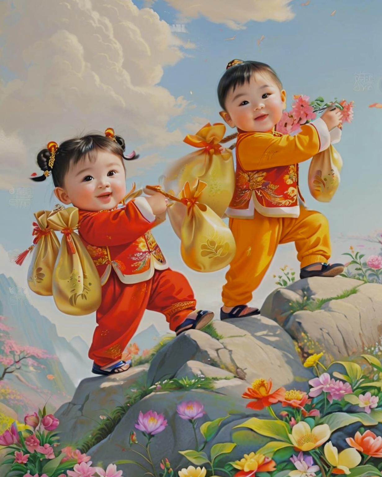 背钱童子送福来,童趣盈满画中彩