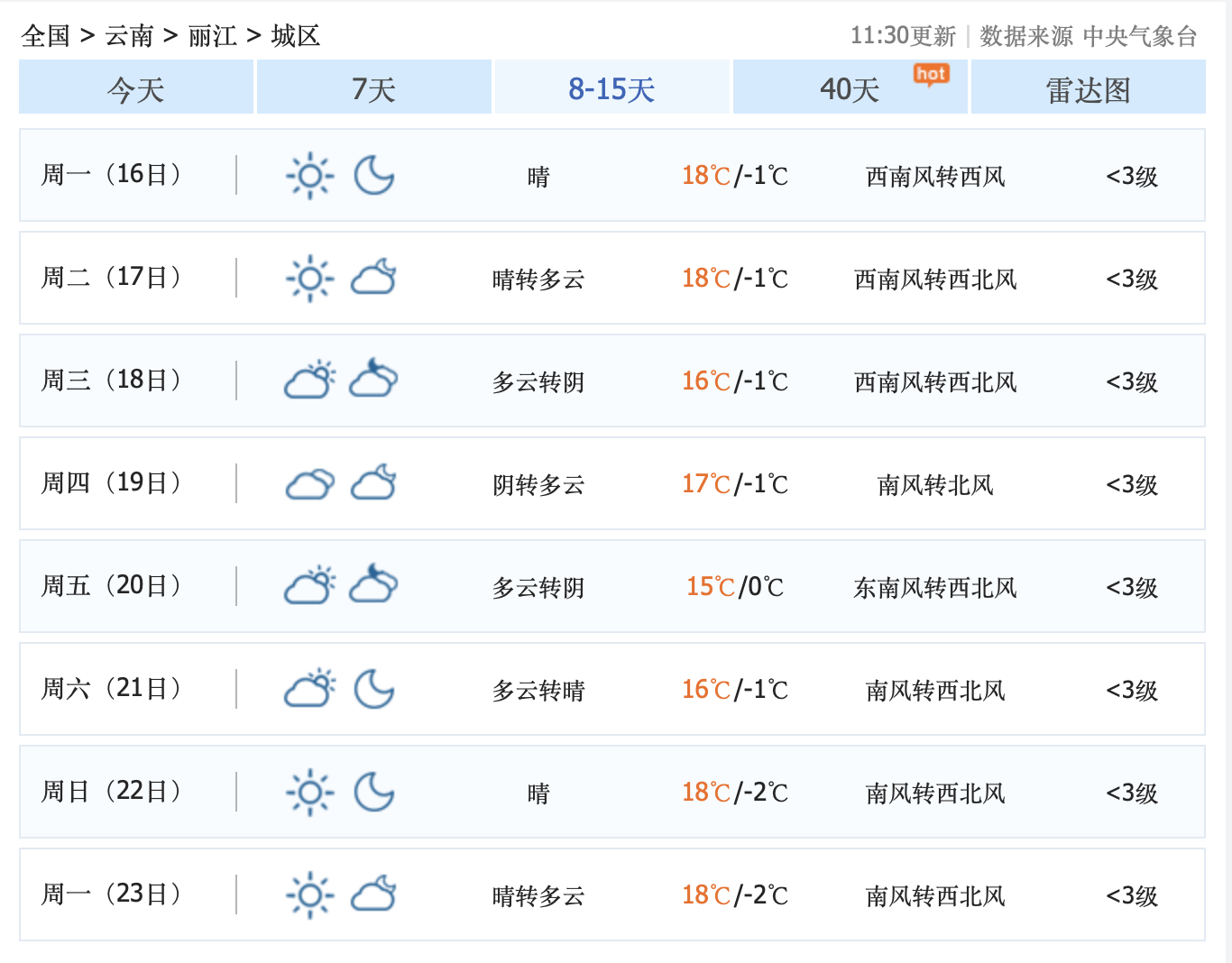 云南丽江的天气预报 云南丽江的天气预报