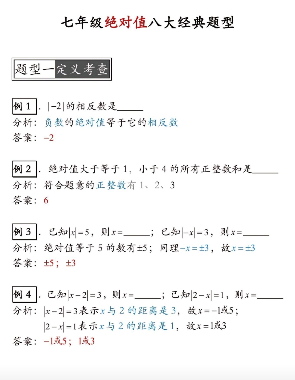 关于七上绝对值精练｜高频题型汇编的信息
