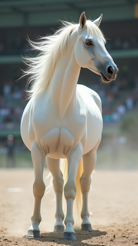 赛场中的白马是不羁的侠客,鬃毛随风舞剑,四蹄踏地成诗