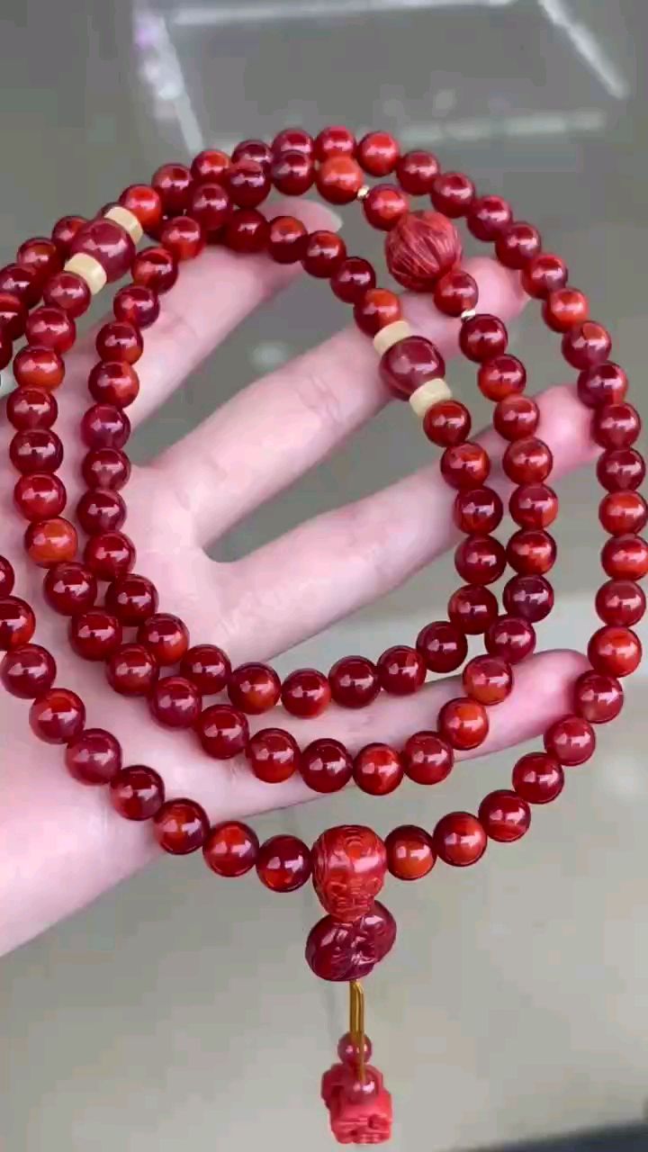 玫红色火焰纹佛珠长串