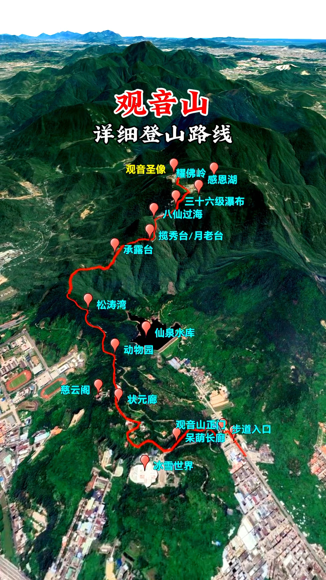 东莞观音山登山路线图攻略