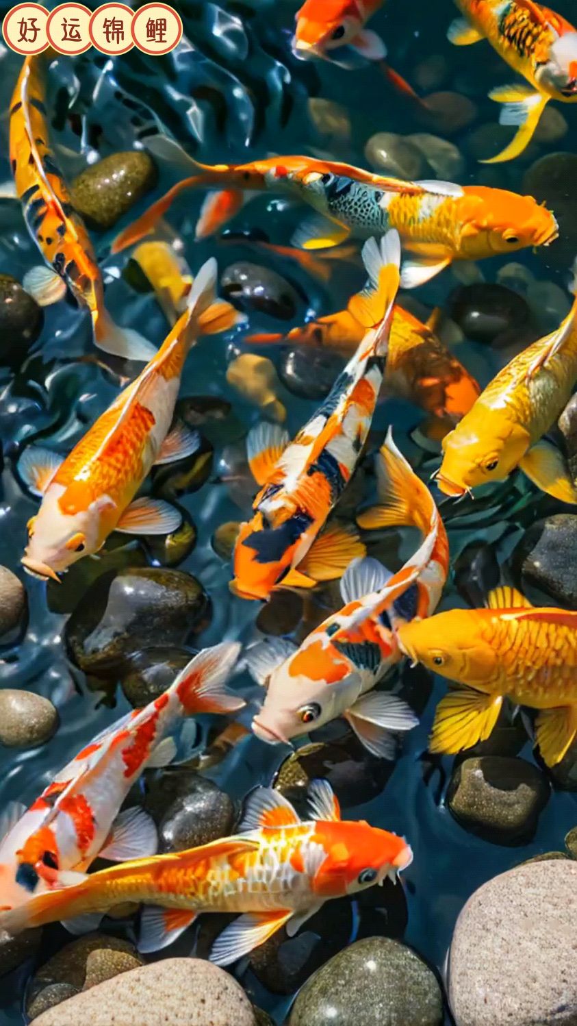 水生鱼,鱼生财,七彩锦鲤水中嬉戏,愿你所念皆所愿