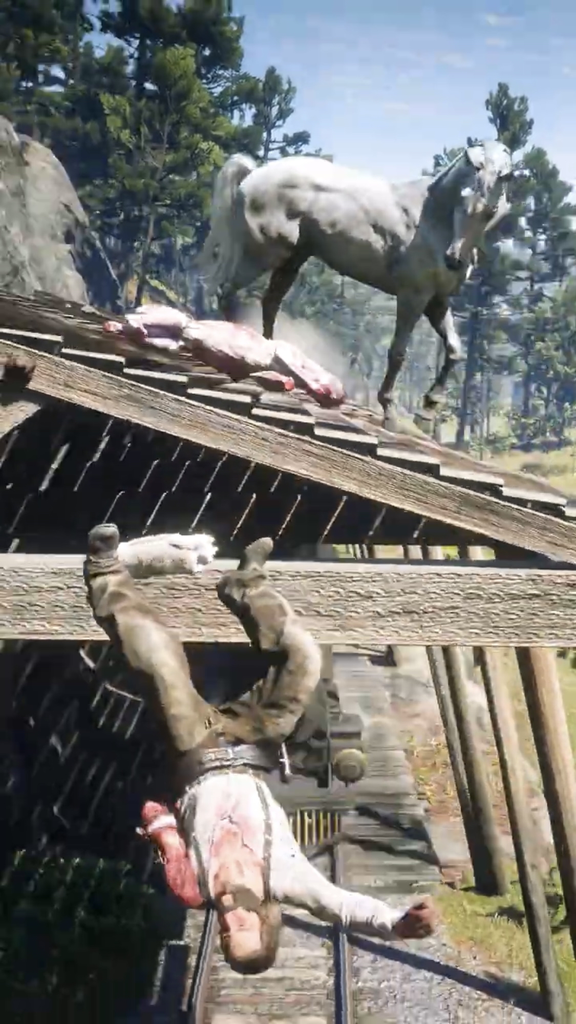 烈马瞅准时机搞偷袭,后蹬腿送亚瑟上火车,大镖客2