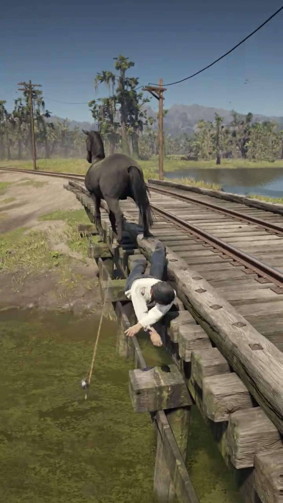 钓鱼不成反被踢,亚瑟的马给老王上了一课,大镖客2