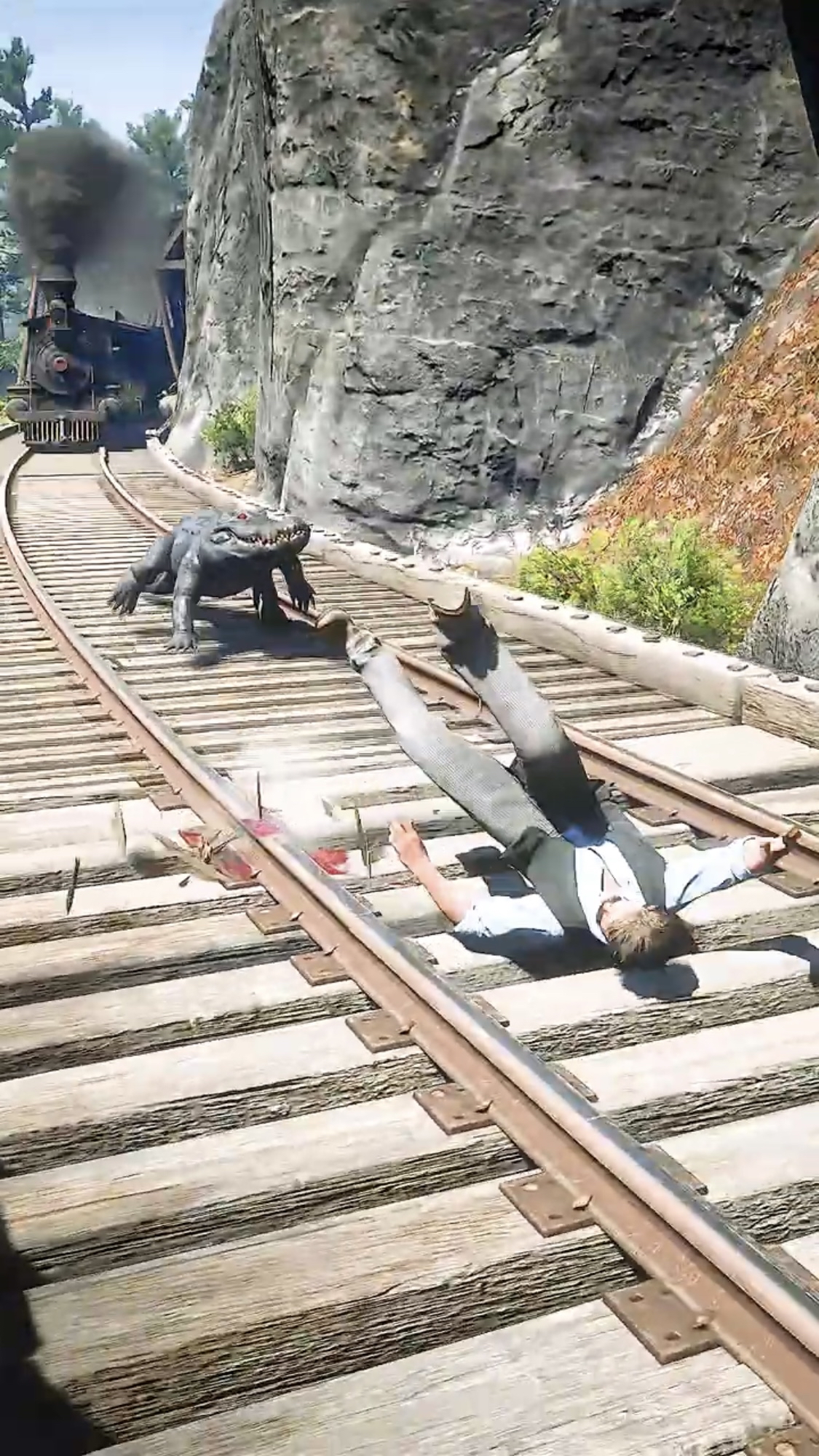 老王遭遇白龙马神助攻,没成想又遇上鳄鱼火车齐怼脸,大镖客2