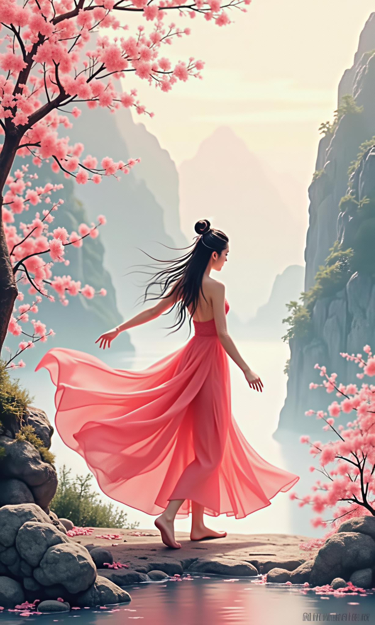 湖映垂杨娇女奏,瀑飞侠客志难休. 古寺高僧禅意守,水乡船夫橹声柔