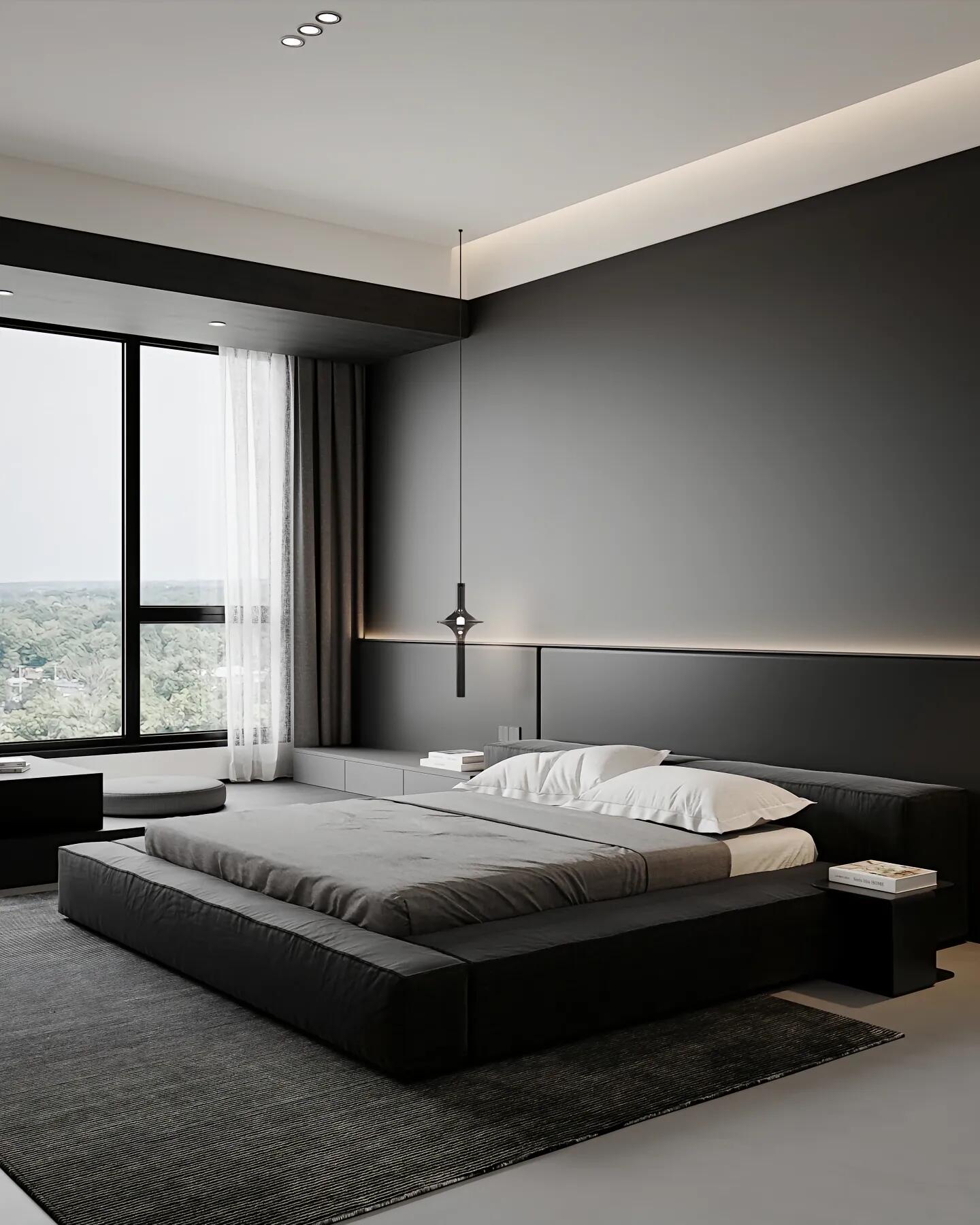 被邻居追问无数次的黑白灰极简风,年轻人的卧室,简约又不失格调,黑白