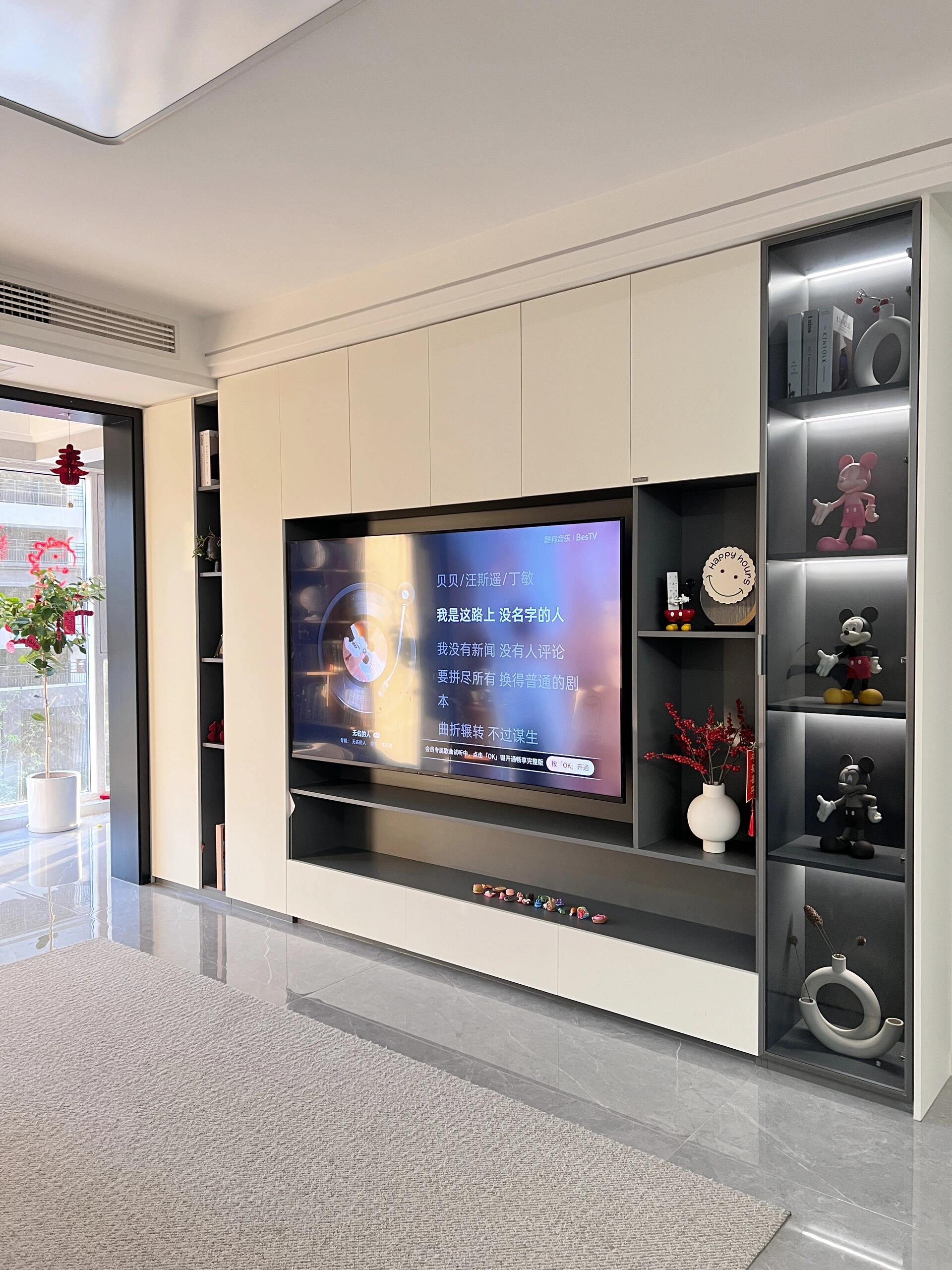 美观耐看收纳强的满墙电视柜.#家居装修# #动态连更挑战
