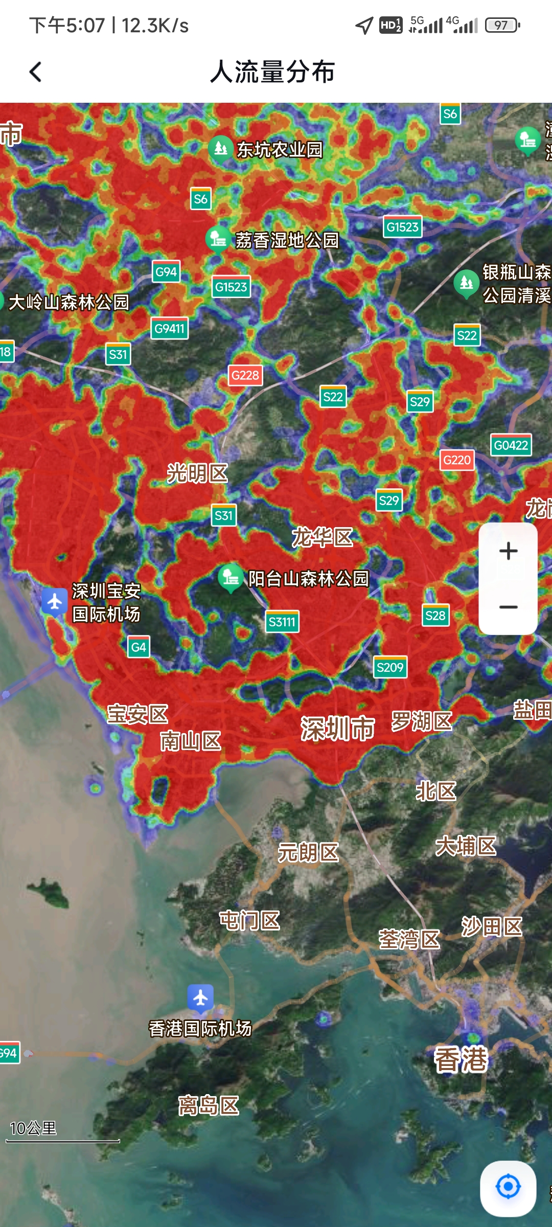 有网友说虽然成都经济实力不如深圳,但是深圳热力图远比不上成都,来