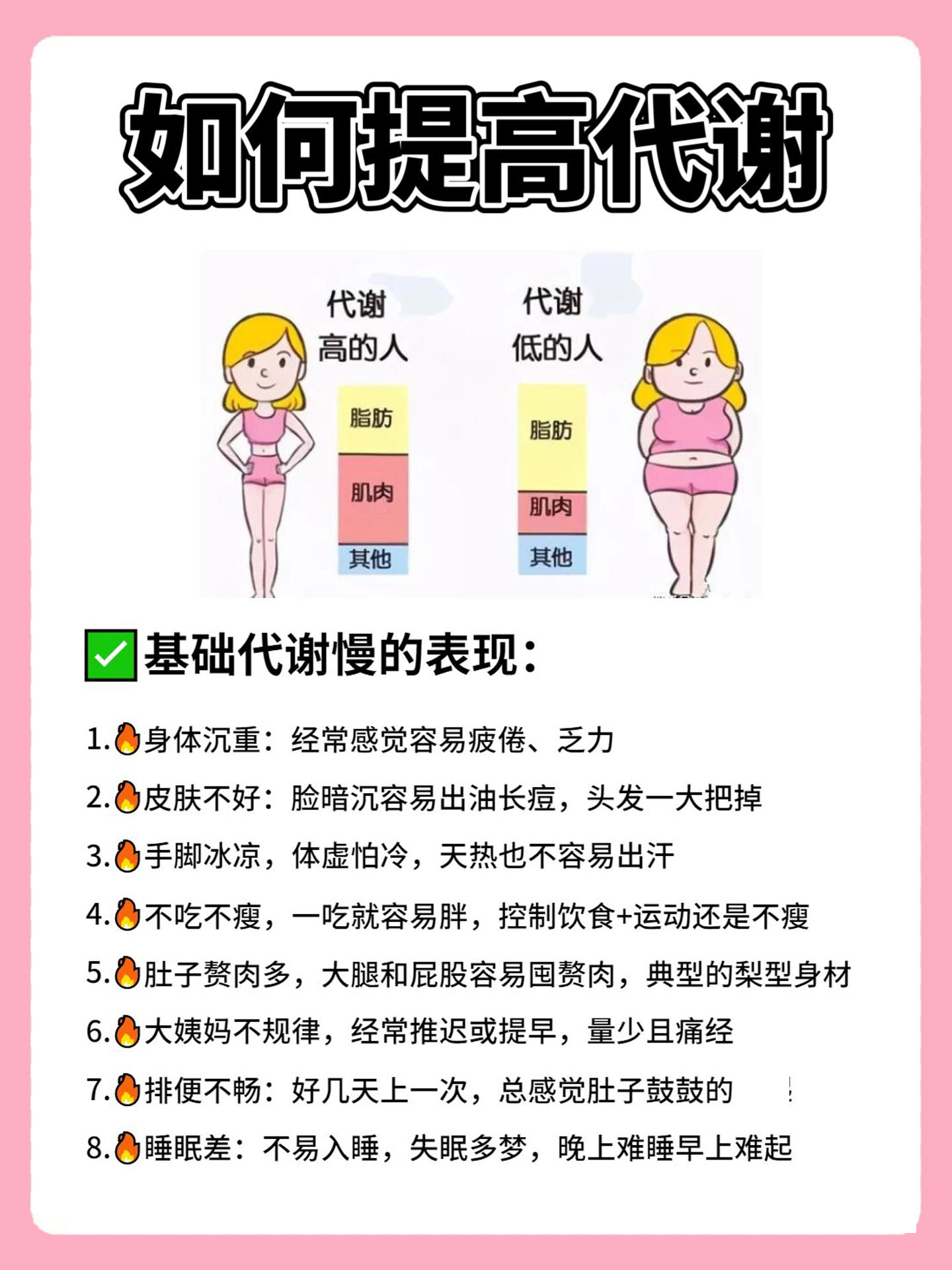 基础代谢慢的表现有: 不吃就不瘦,一