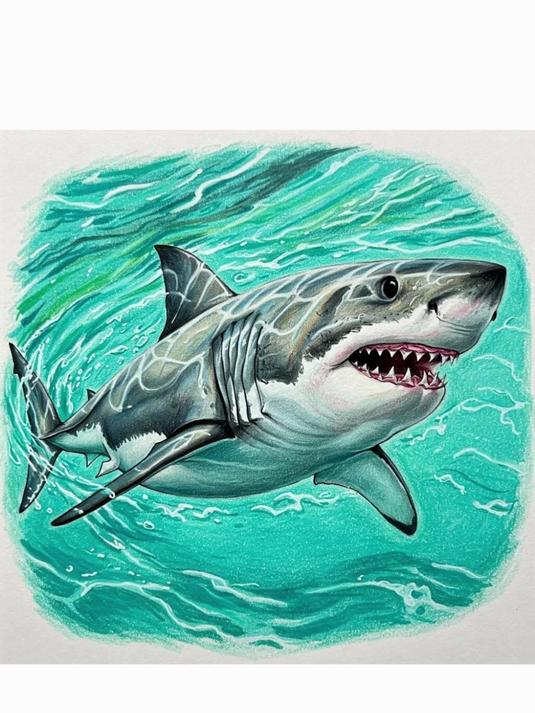 童真笔触与成熟技法:鲨鱼绘画大不同