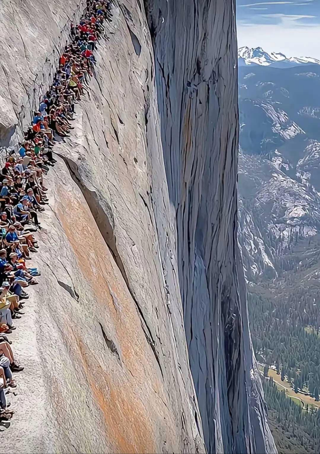 这么多人密密麻麻地挤在这个极为陡峭的悬崖壁上,这看的是什么景儿?