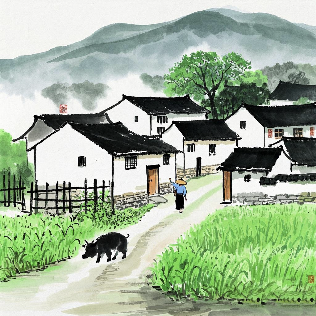 炊烟袅袅的小村庄 青山绿水绕村流,日暮牛羊小径悠