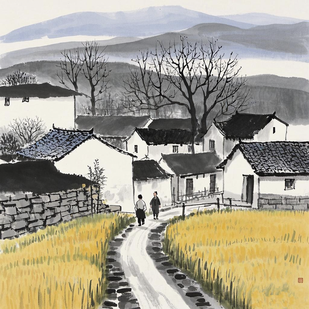 晨露沾衣寻野趣,暮烟笼舍忆乡愁. 牛羊暮下田间路,鸡犬声中巷陌头