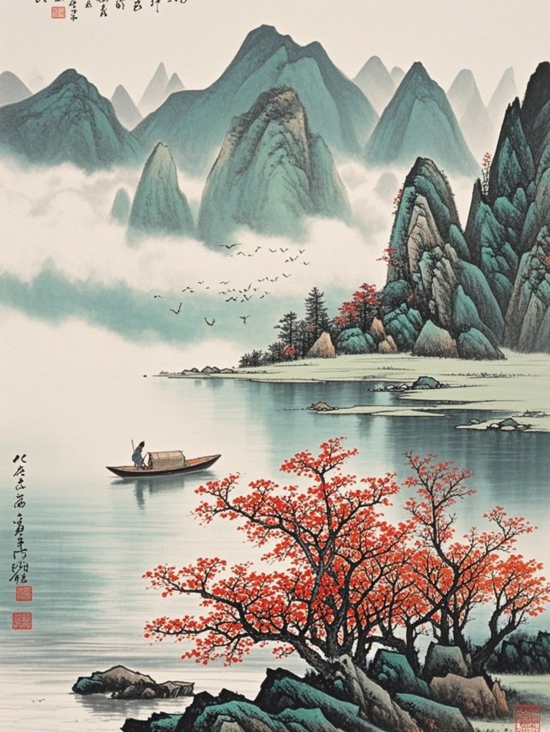 《山水四季情》山水画作品赏析: