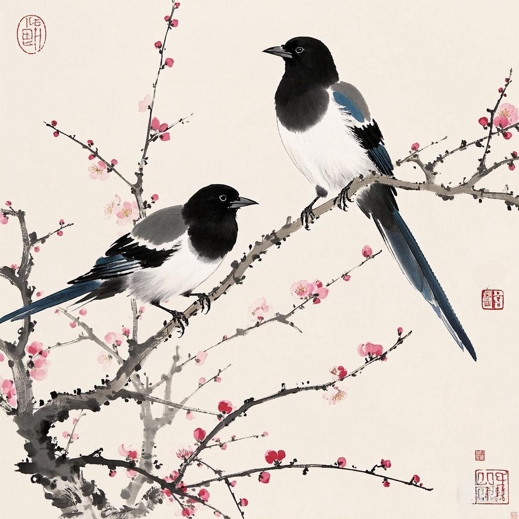 今天分享一组不错的的写意花鸟画作品画面干净利落,技法纯熟,韵味十足