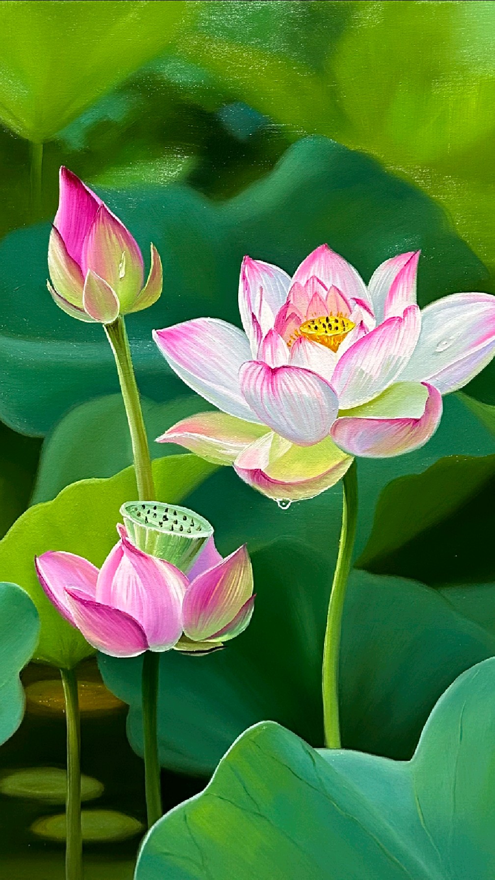 写实油画荷塘美景