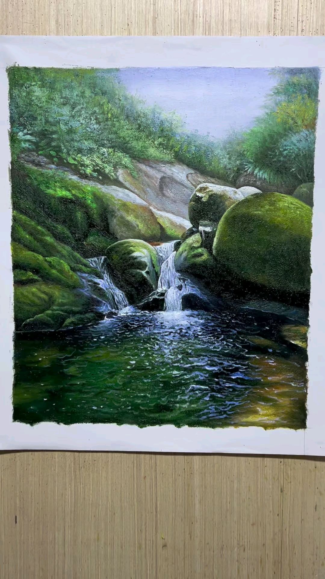 山间小溪油画作品