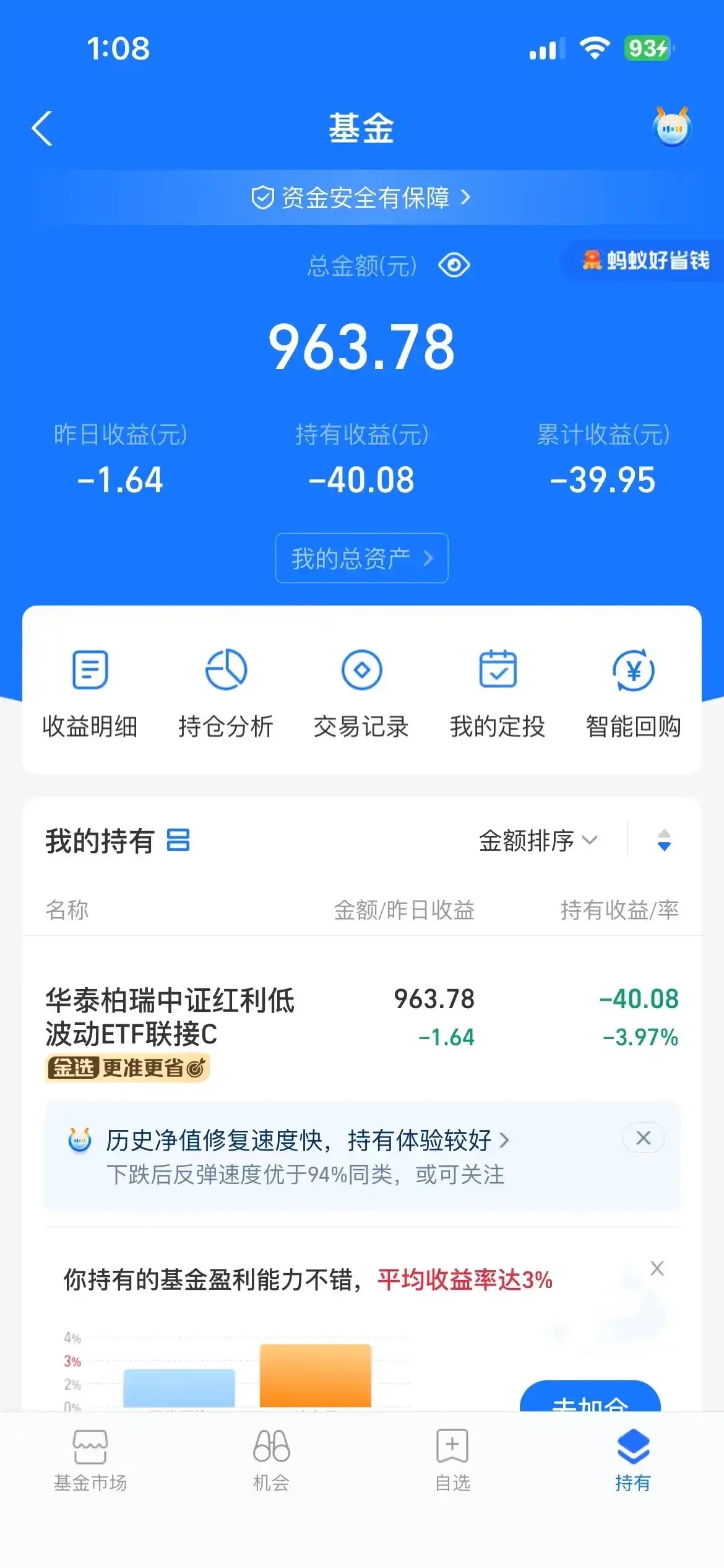 按照约定11月4号前我的基金赎回会到帐,刚才又看了一下我买的基金降