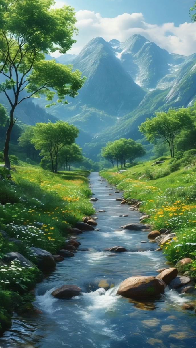 秀丽清新小溪流水与峡谷深幽瀑布轰鸣,手机壁纸分享