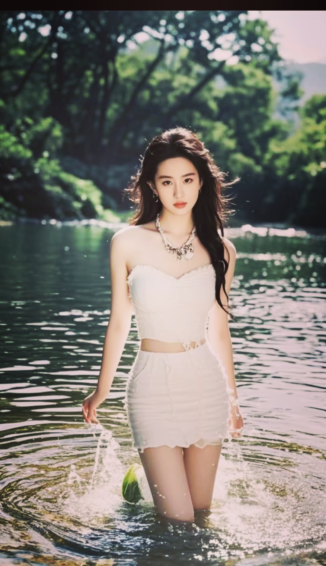 刘亦菲,溪边戏水,清纯靓丽,"神仙姐姐"这颜值,真的是让人百看不厌