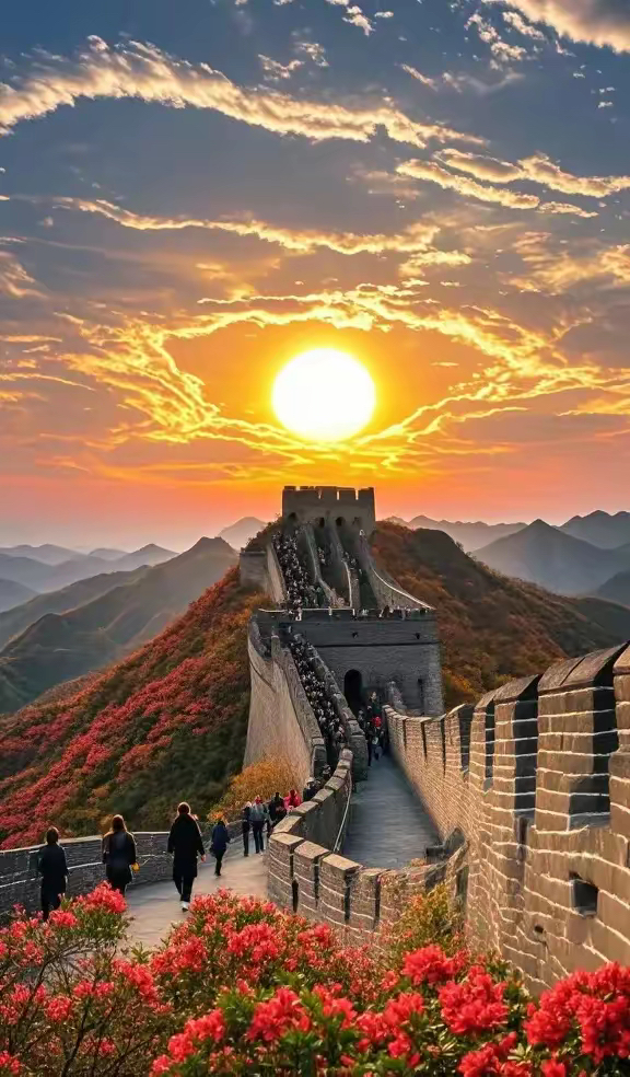 秋天的长城宛如一条金色巨龙盘踞于山峦之间,古老的砖石在秋阳下闪耀