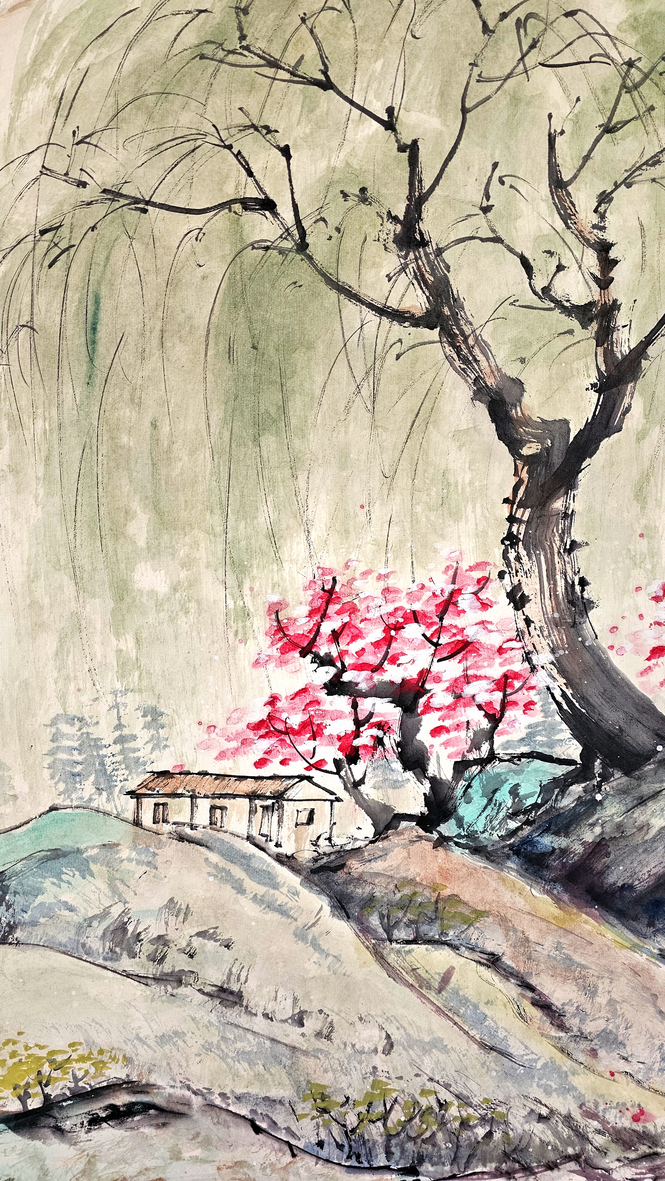 胡玉德老师《杏花春雨江南》国画四尺整张色彩明亮春意盎然