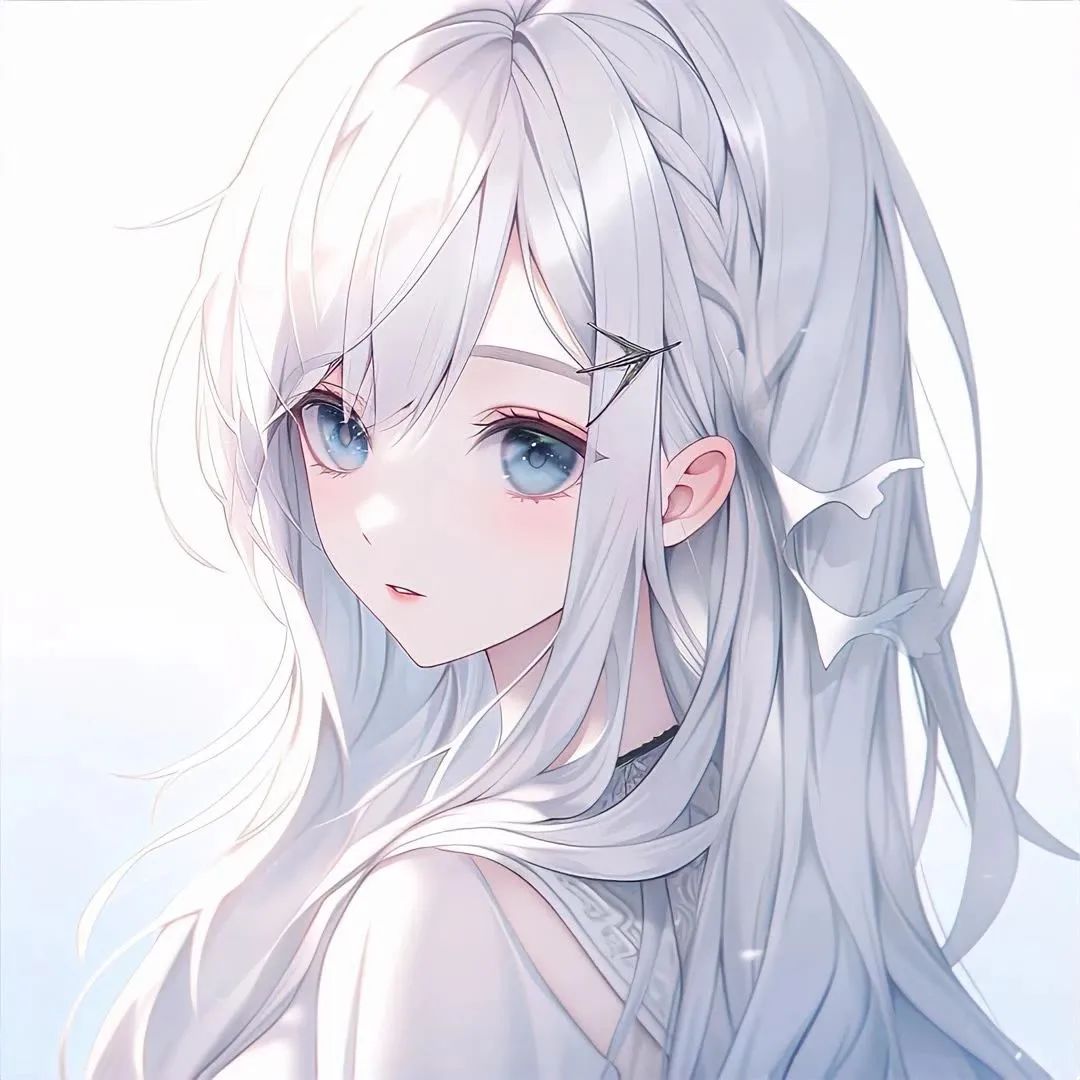 二次元动漫白发女生头像