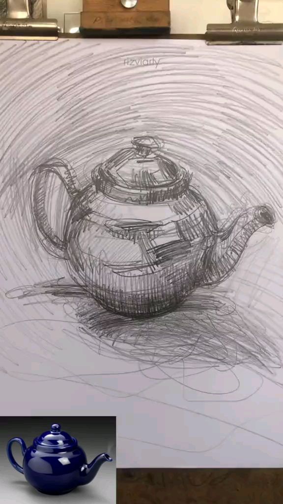 如何画茶壶素描作品