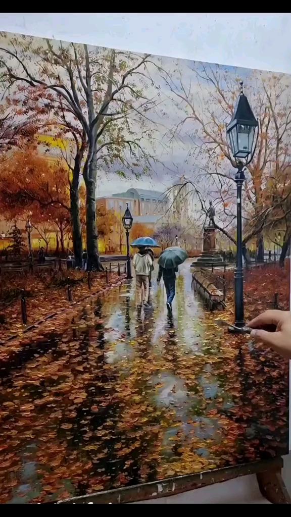 这幅雨中漫步的人,画出了秋日的凄凉
