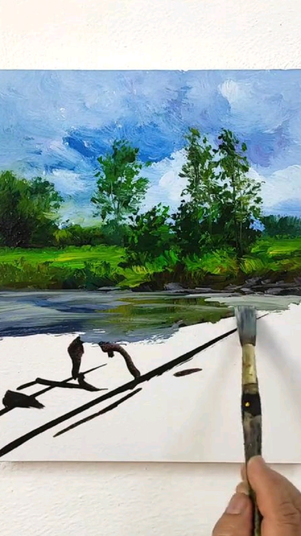 如何画家乡的小河