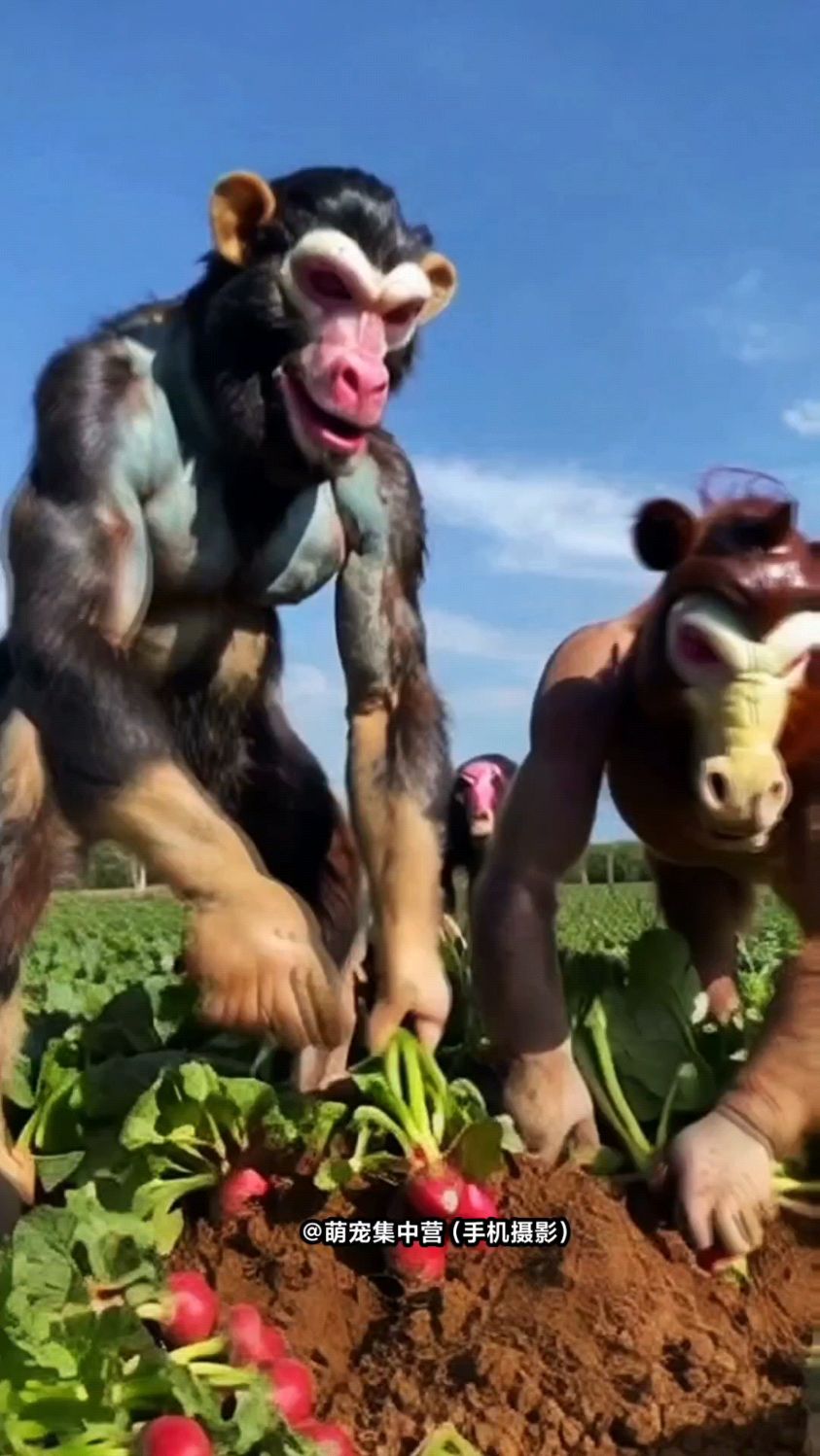 大马猴去地里挖红薯中午烤着吃