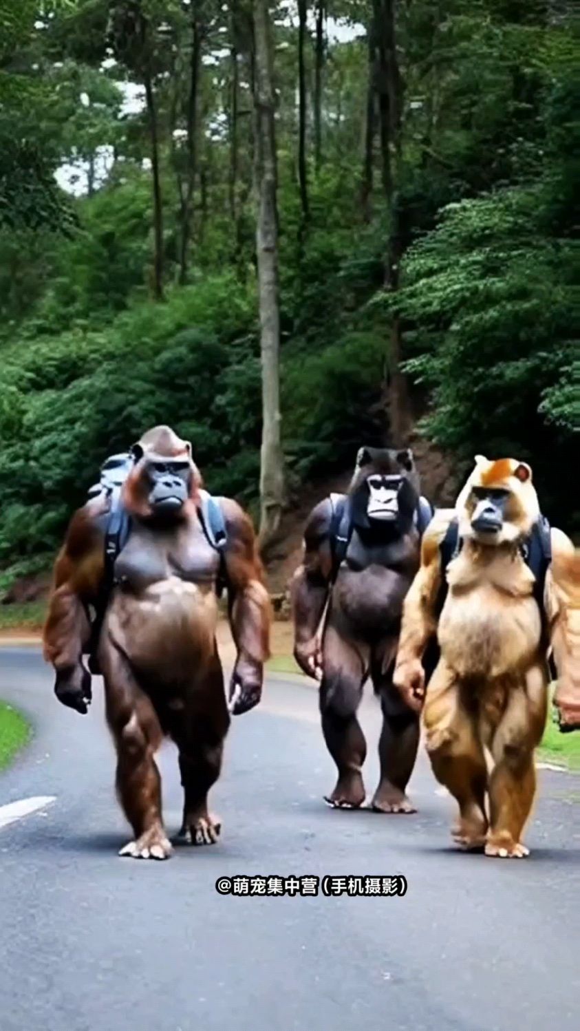 大马猴背着书包在路上