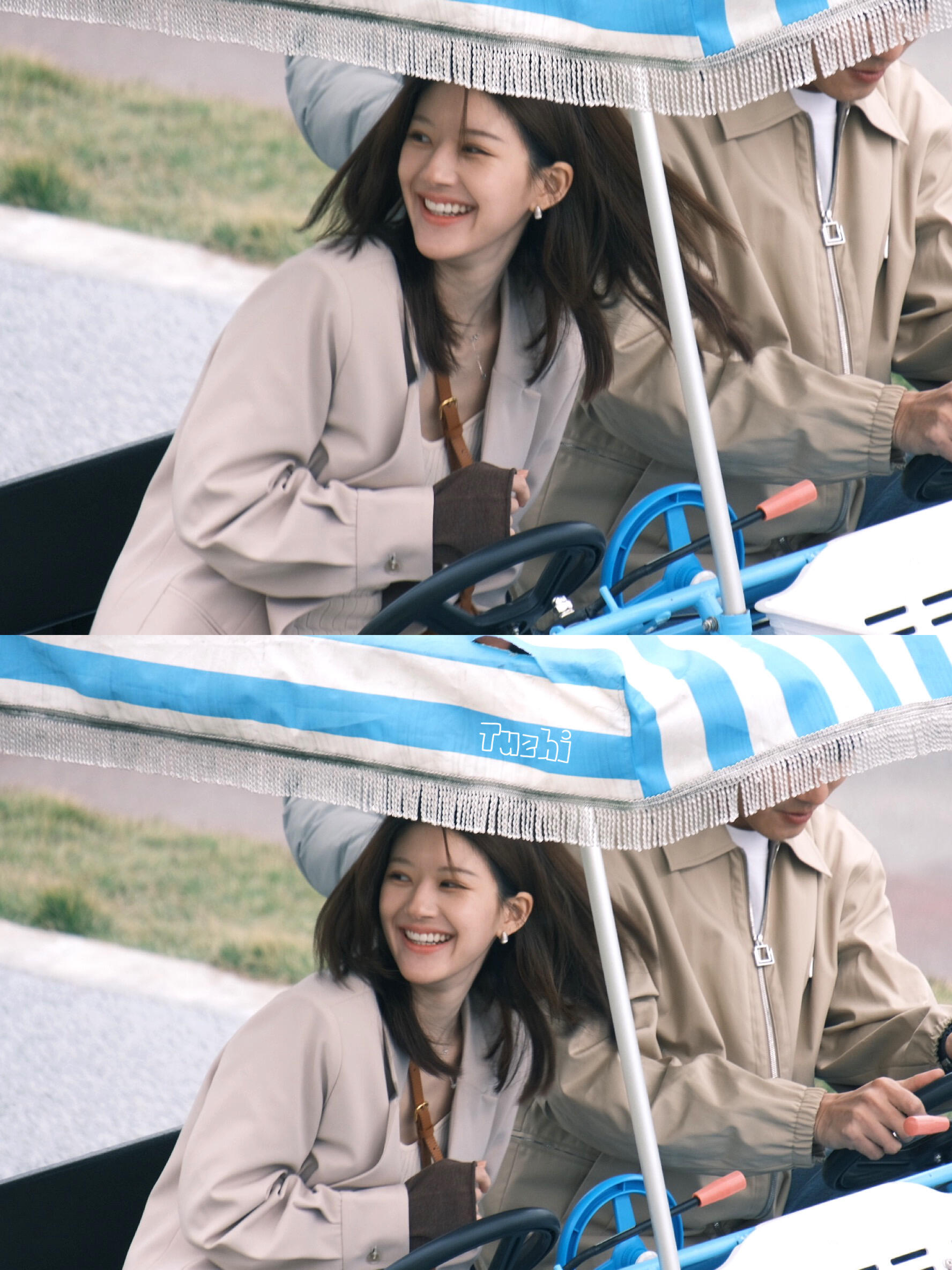 赵露思彭冠英骑双人车,新剧《恋人》路透照片来啦#赵露思彭冠英骑双人