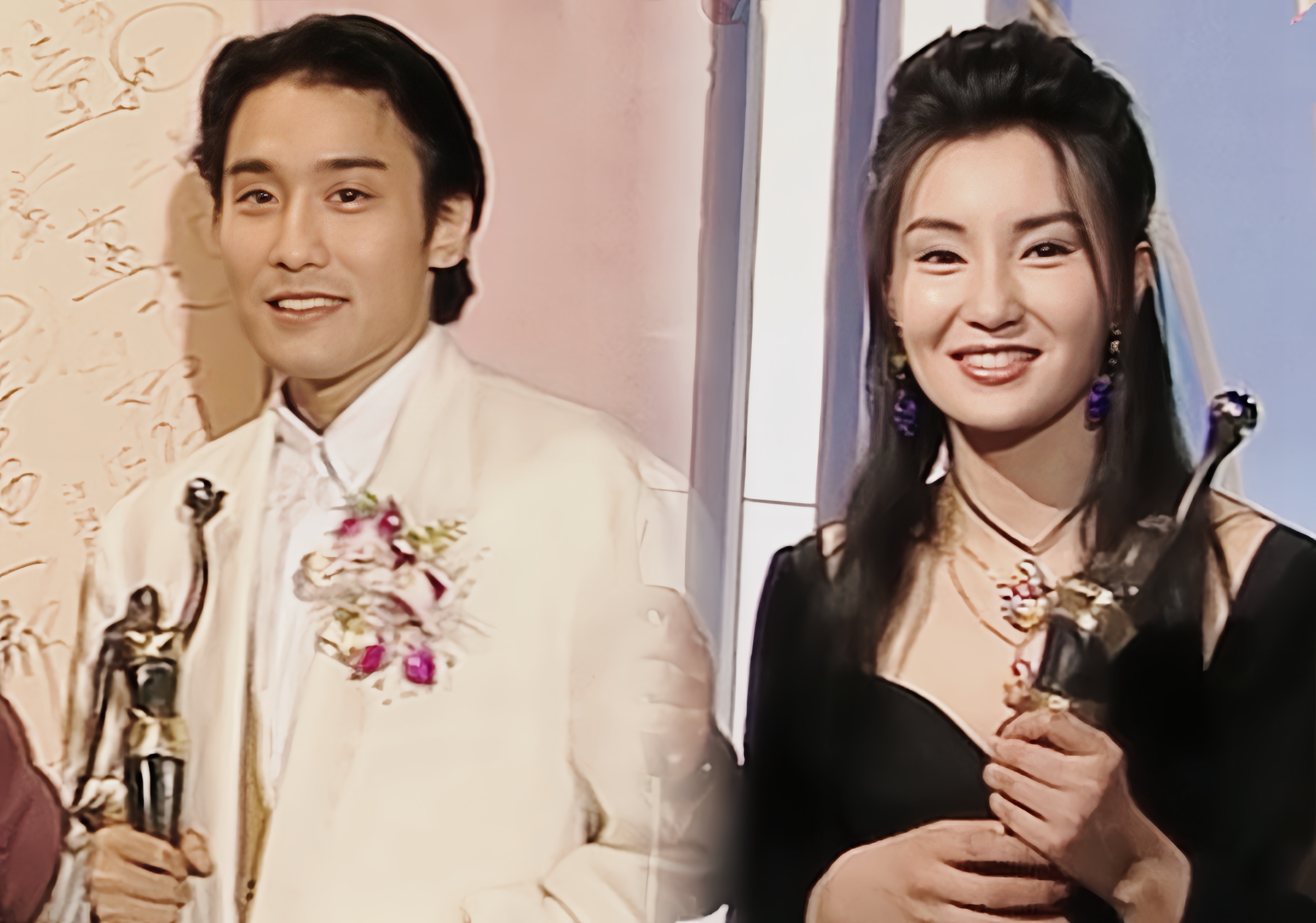 明星老照片:张曼玉,梁家辉金像奖合影