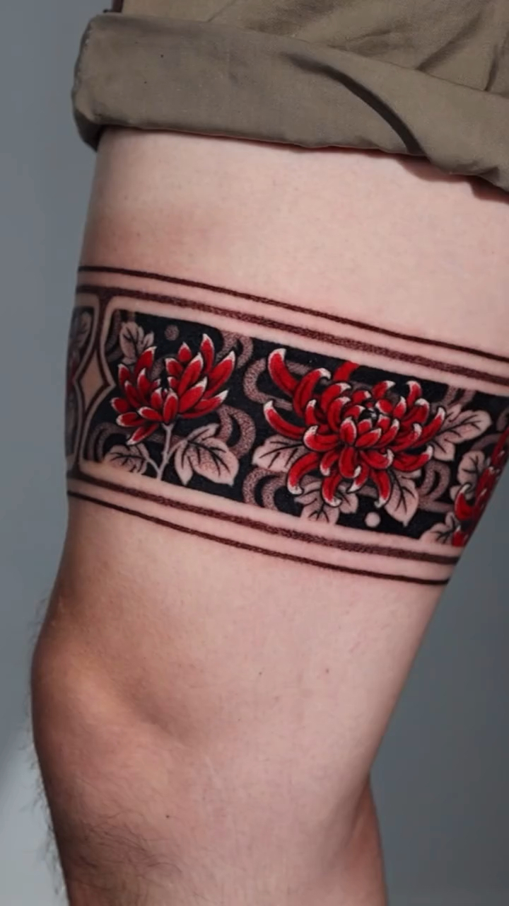 北京纹身/男生大腿菊花腿环纹身