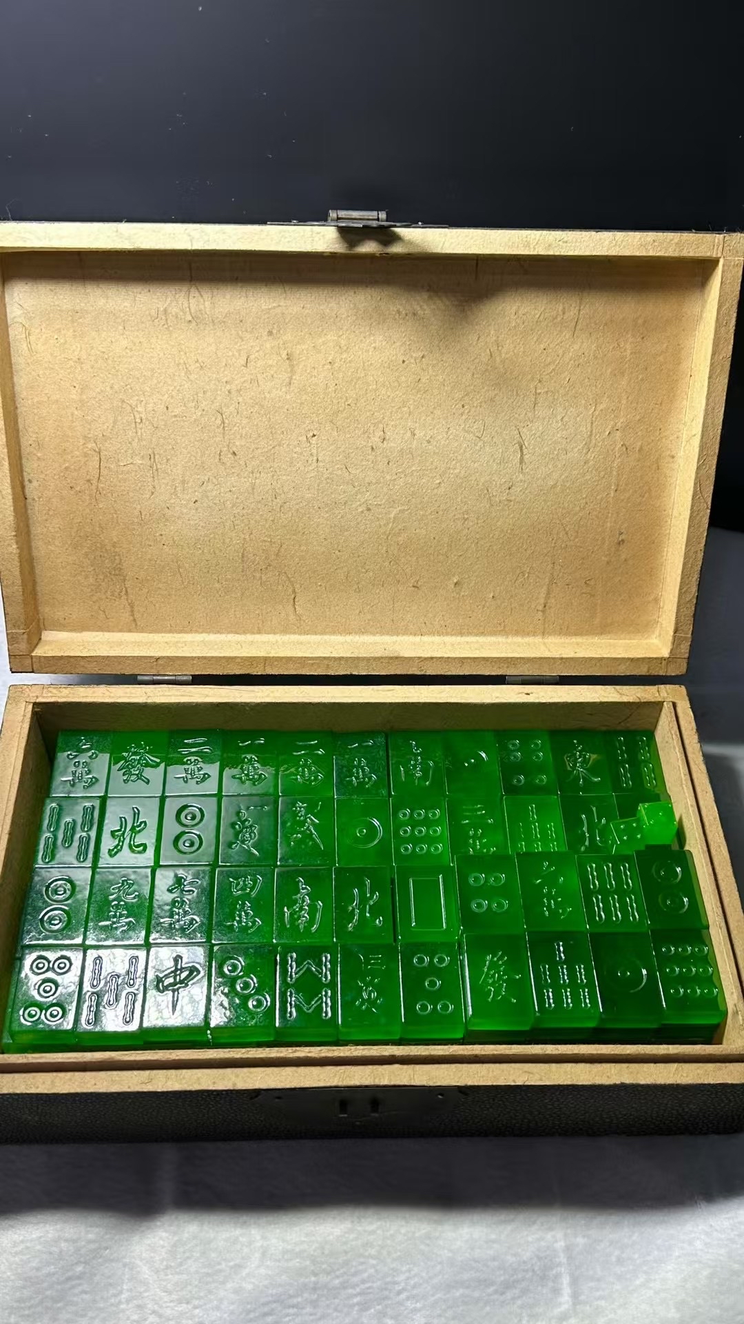 极品,高冰帝王绿翡翠麻将一套