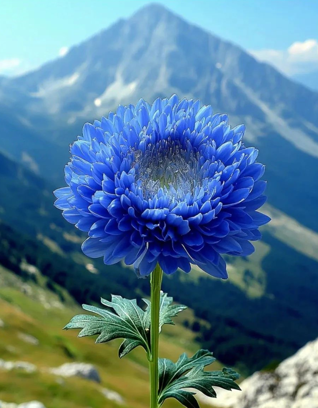 然而,有一抹淡蓝却深深地吸引了我,那是一朵蓝色菊花,静静地绽放着,它