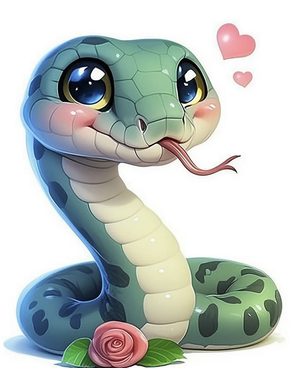 一条小青蛇 嘴里叼着一朵鲜艳欲滴的玫瑰花