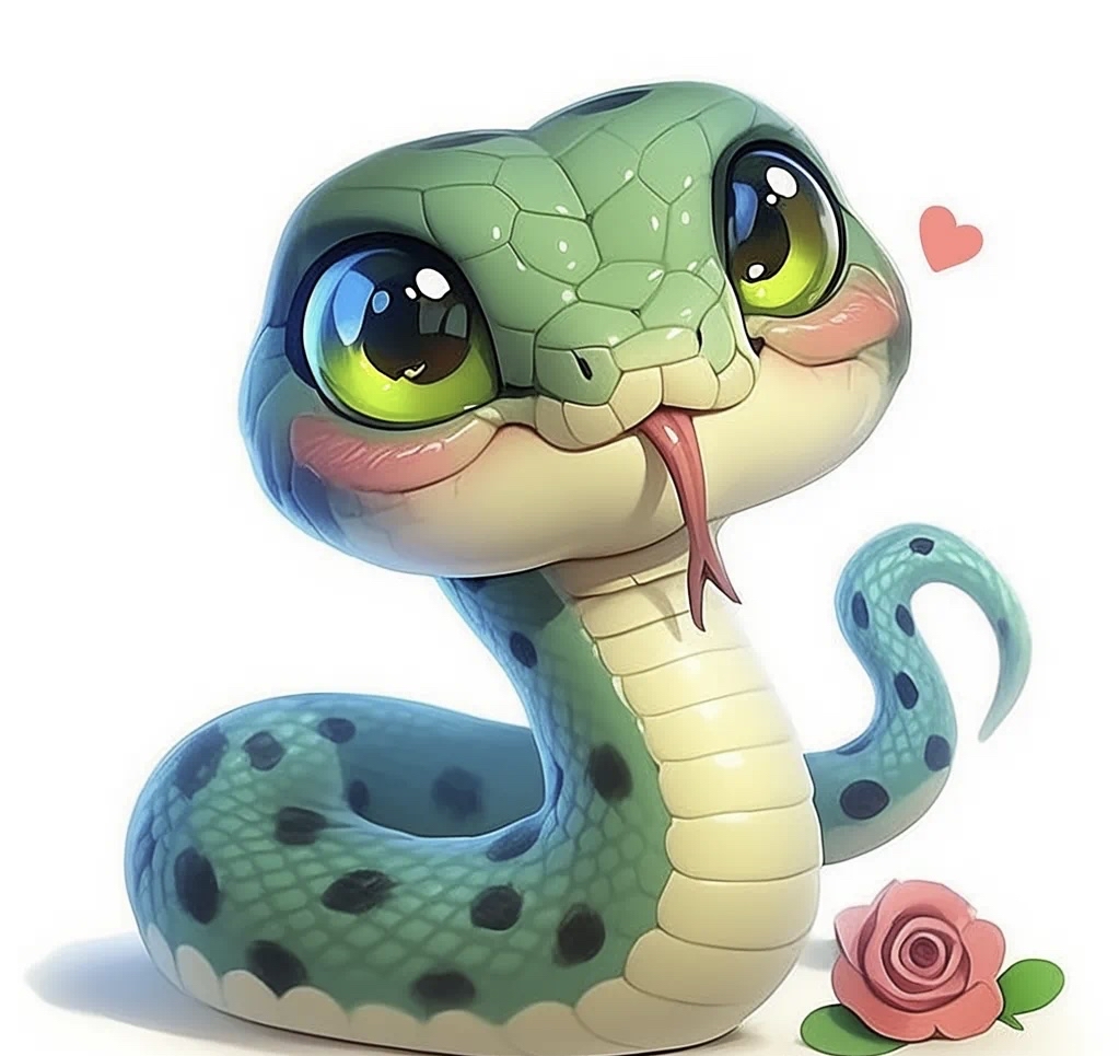 一条小青蛇 嘴里叼着一朵鲜艳欲滴的玫瑰花