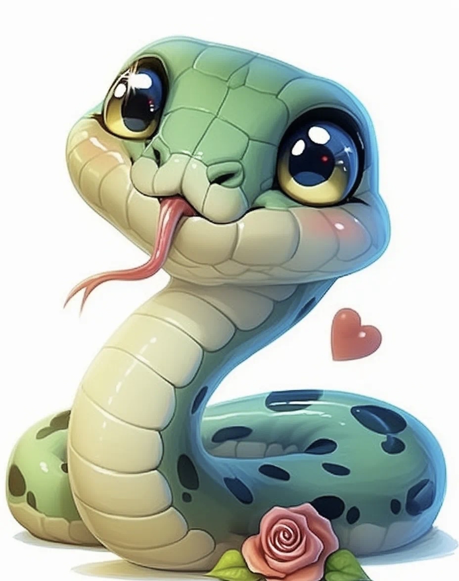 一条小青蛇 嘴里叼着一朵鲜艳欲滴的玫瑰花